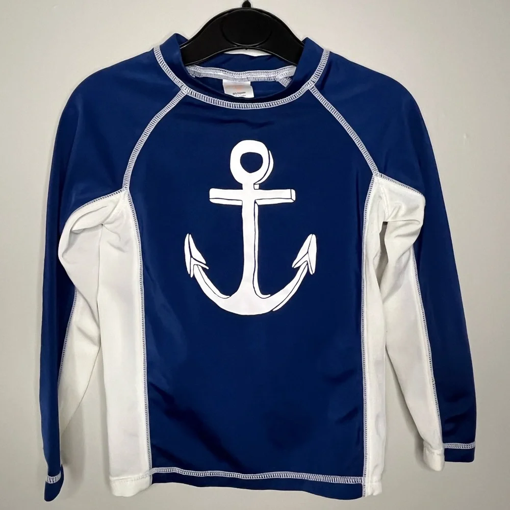 Gymboree Anchors Away Blue And White Long Sleeve Shirt Size 3T with Rashguard - Picture 1 of 3
